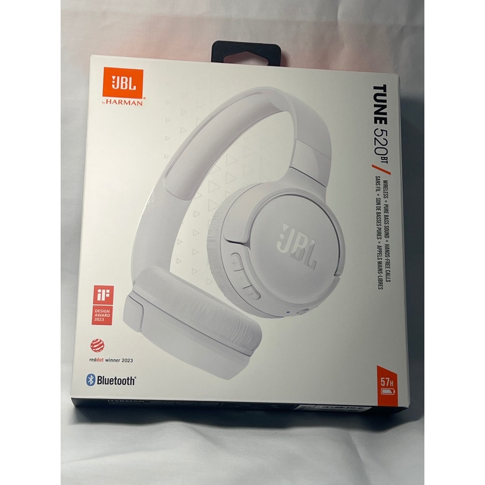JBL Tune 520BT Wireless On-Ear Headphones Bluetooth 5.3 Pure Bass White New
